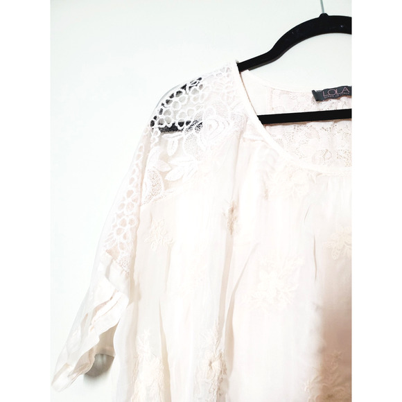 Lola Made In Italy Womens Small Top 100% Silk Flowey Layered Pink Embroidered - Picture 2 of 9